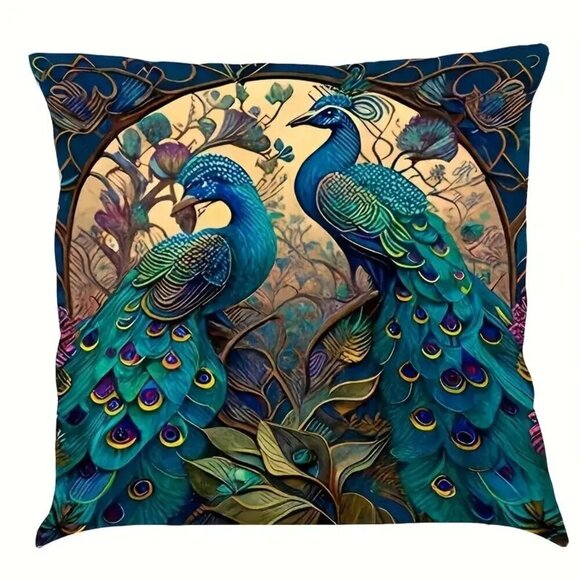 4-Pack Woven Peacock Throw Pillow Covers 18x18 Inch - Picture 4 of 5